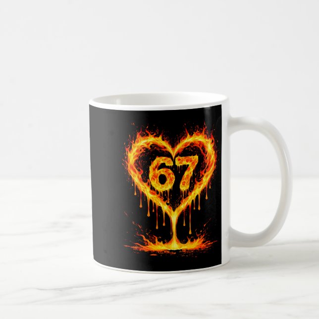 Caneca De Café Funny 67 Flames Heart Love Six Seven Meme Celebrat (Direita)