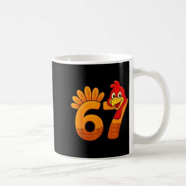 Caneca De Café Funny 67 Thanksgiving Turkey Face 67 Number  (Direita)