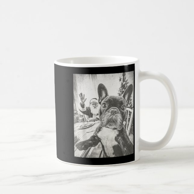 Caneca De Café Funny Ai French Bulldog Selfie With Santa Claus Ch (Direita)