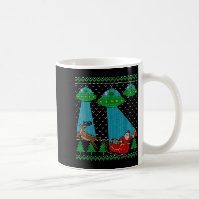 Caneca De Café Funny Alien Ufo Santa Sleigh Ugly Christmas Sweate (Direita)