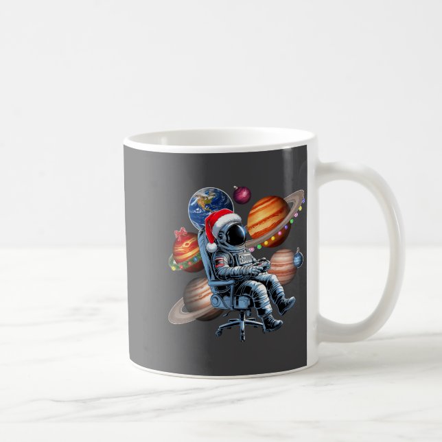Caneca De Café Funny Astronaut Christmas Space Lights Santa Hat P (Direita)