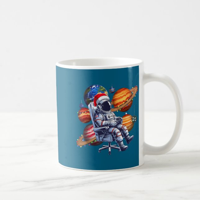 Caneca De Café Funny Astronaut Christmas Space Lights Santa Hat P (Direita)