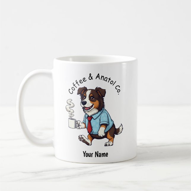 Caneca De Café Funny Australian Shepherd Dog Business Suit Coffee (Esquerda)