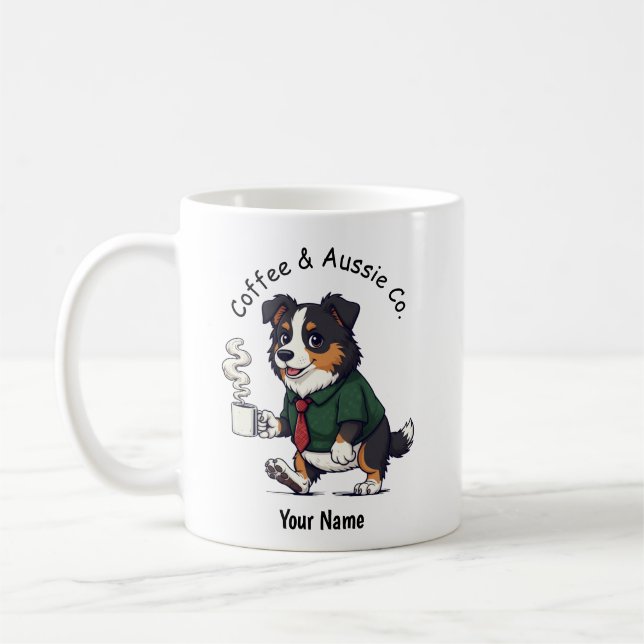 Caneca De Café Funny Australian Shepherd dog Business Suit Coffee (Esquerda)