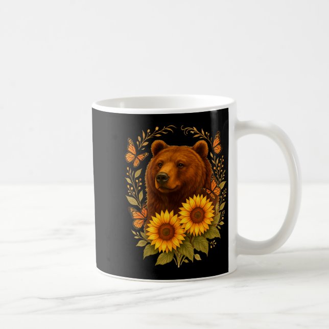 Caneca De Café Funny Bear Butterfly Nature Rustic Sunflower Monar (Direita)
