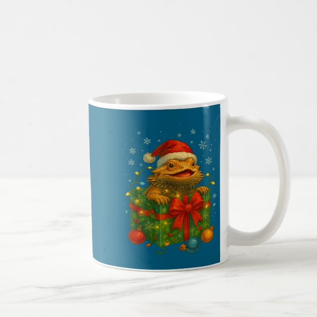Caneca De Café Funny Bearded Dragons Santa Christmas Tree Lights  (Direita)