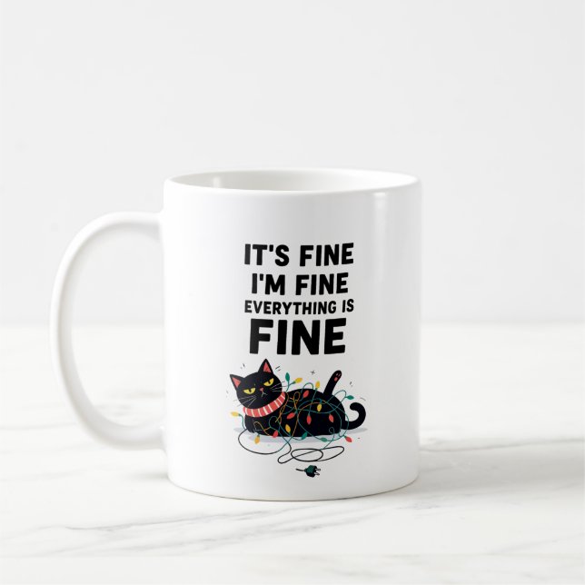 Caneca De Café Funny Black Cat Christmas Lights Mug (Esquerda)