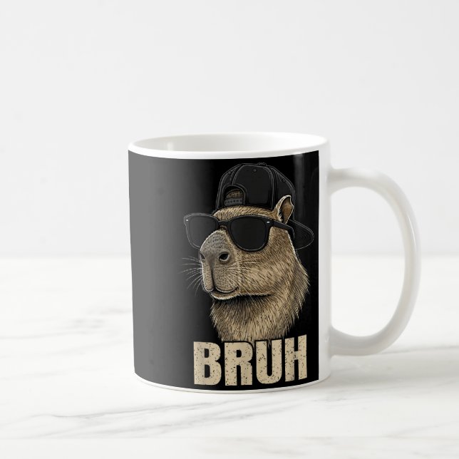 Caneca De Café Funny Bruh Meme Capybara Lover Cool Sungles For Me (Direita)