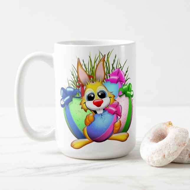 Caneca De Café Funny Bunny biting an Easter Egg (Com Donut)