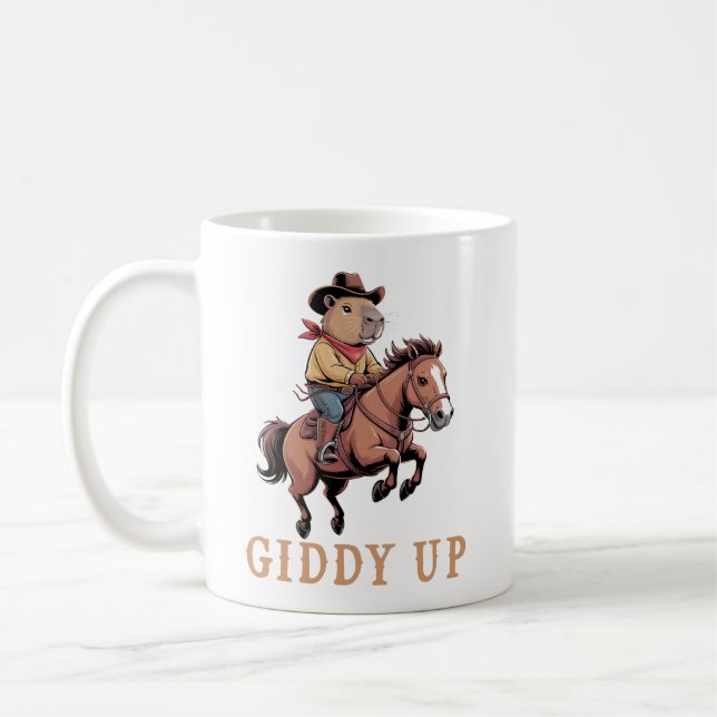 Caneca De Café Funny Capybara Cowboy Andando Cavalo Giddy (Esquerda)