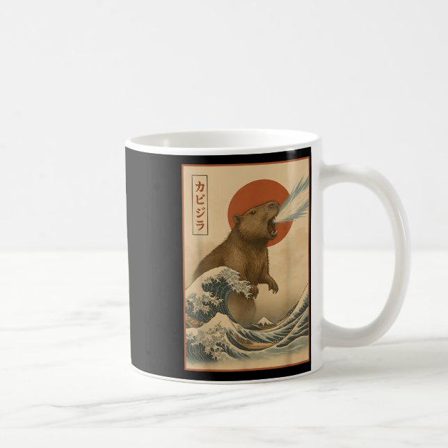 Caneca De Café Funny Capybara Japonesa Onda Capyzilla Boys Girls (Direita)