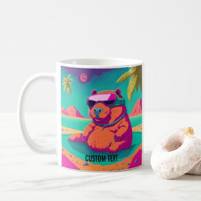 Caneca De Café Funny Capybara Tropical Beach Personalizada (Com Donut)