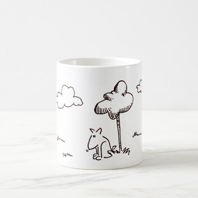 Caneca De Café Funny Cartoon Dog Under Tree Line Drawing (Centro)