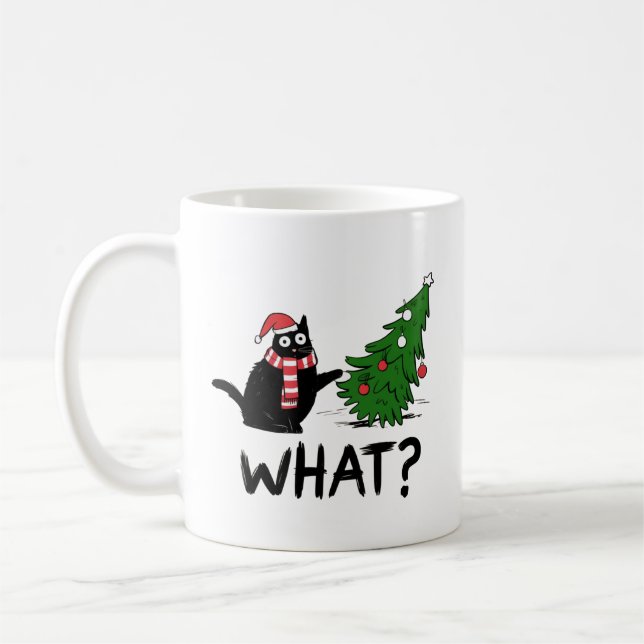 Caneca De Café Funny Cat Christmas Mug – Cat Knocked Over Tree (Esquerda)