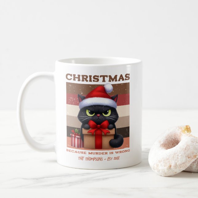 Caneca De Café Funny Cat Retro Christmas Holiday Personalized (Com Donut)