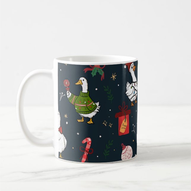Caneca De Café Funny Christmas Ducks Seamless Pattern (Esquerda)