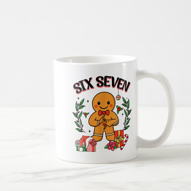 Caneca De Café Funny Christmas Gingerbread 67 Six Seven Meme Hand (Direita)