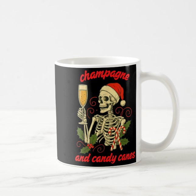 Caneca De Café Funny Christmas Skeleton Champagne And Candy Canes (Direita)