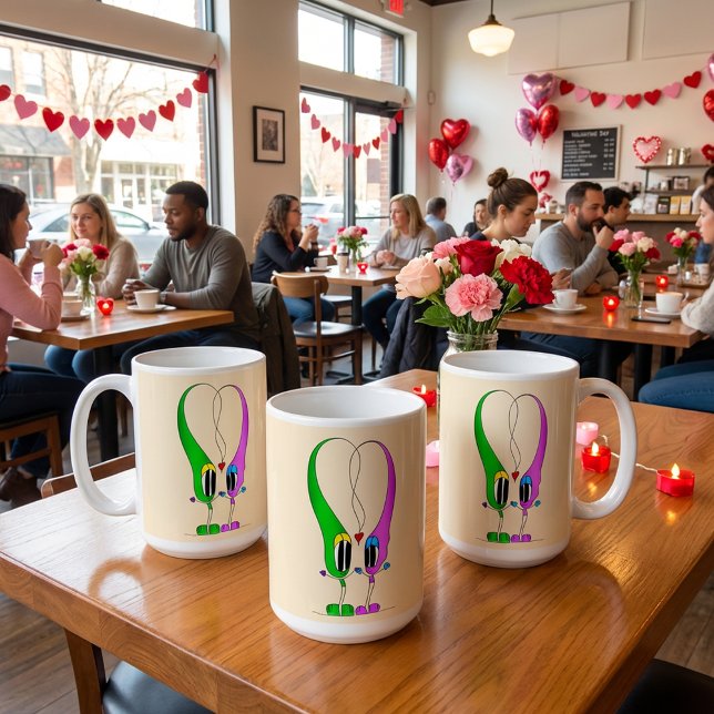 Caneca De Café Funny, Colorful, Cute, Cartoon Valentine Heart (Hey! Take a look at this most excellent cartoon heart mug! Perfect for Valentine's Day!)