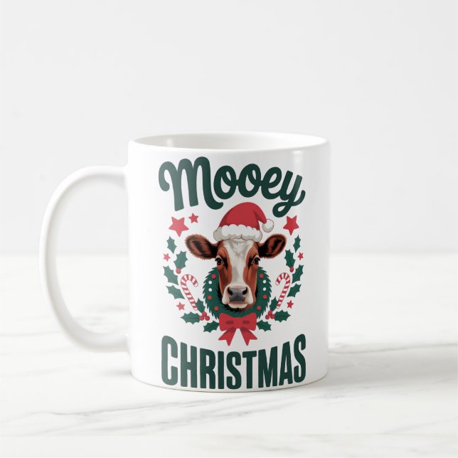 Caneca De Café Funny Cool Cow Mooey Christmas Farm Holiday Humor (Esquerda)