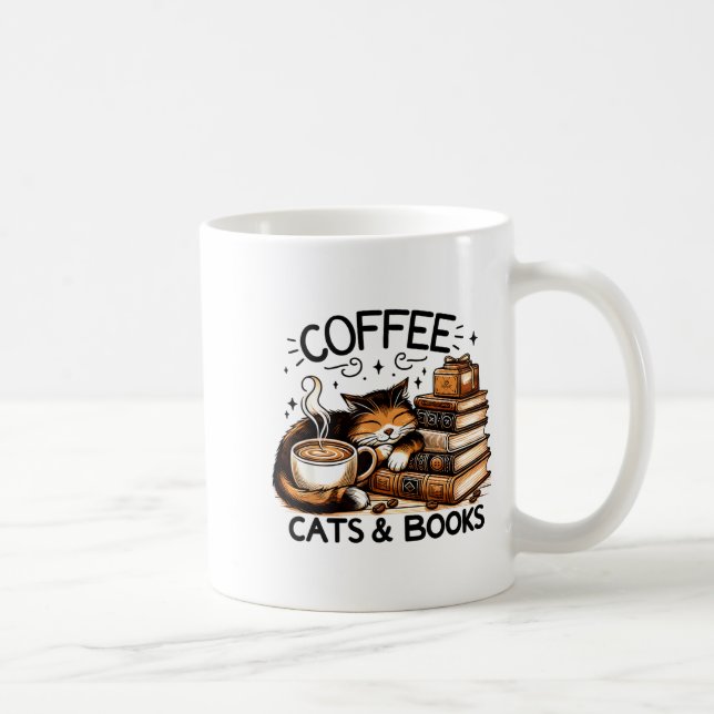 Caneca De Café Funny Cute Coffee Cats Books Lover Women Men Kids  (Direita)