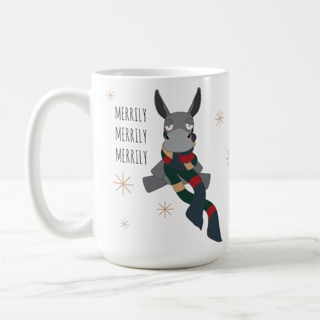 Caneca De Café Funny Cute Sarcastically Merry Winter Donkey  (Esquerda)