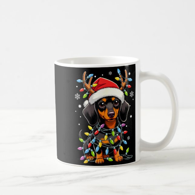 Caneca De Café Funny Dachshund Christmas Lights Santa Hat Xmas  (Direita)