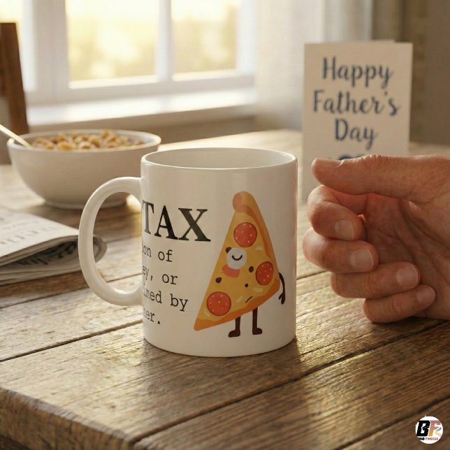 Caneca De Café Funny "Dad Tax" Definition & Cute Pizza Graphic Cu (Criador carregado)