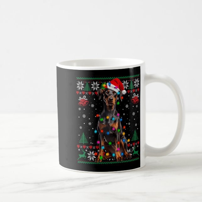 Caneca De Café Funny Doberman Christmas Santa Hat Dog Ugly Sweate (Direita)