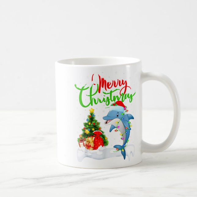 Caneca De Café Funny Dolphin Fish Lover Xmas Lighting Dolphin Chr (Direita)