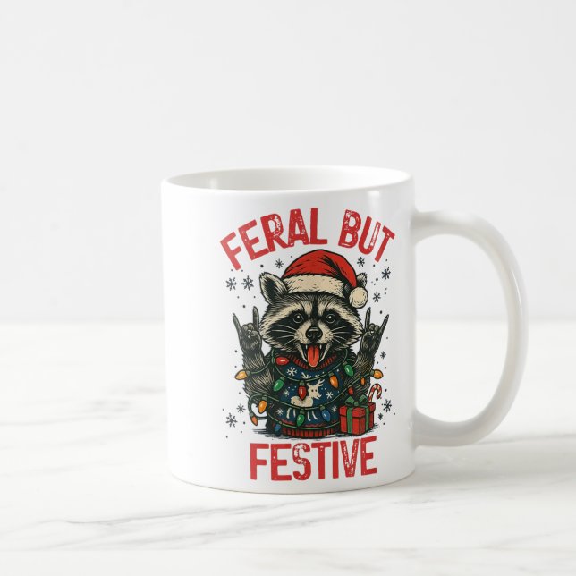 Caneca De Café Funny Festive But Feral Santa Raccoon Lover Animal (Direita)
