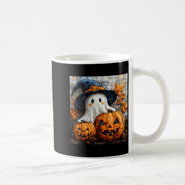 Caneca De Café Funny Ghost Pumpkin Cute Halloween Patchwork Art  (Direita)