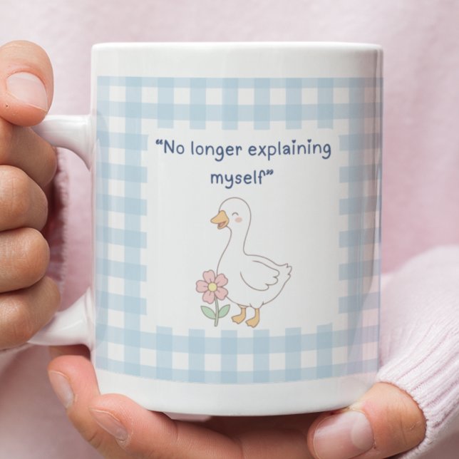 Caneca De Café Funny Goose with Blue Gingham Charm ("No longer explaining myself" funny goose mug)