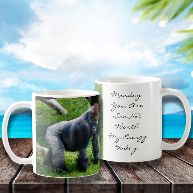 Caneca De Café Funny Gorilla Segunda Valeu Minha Energia Hoje (Criador carregado)