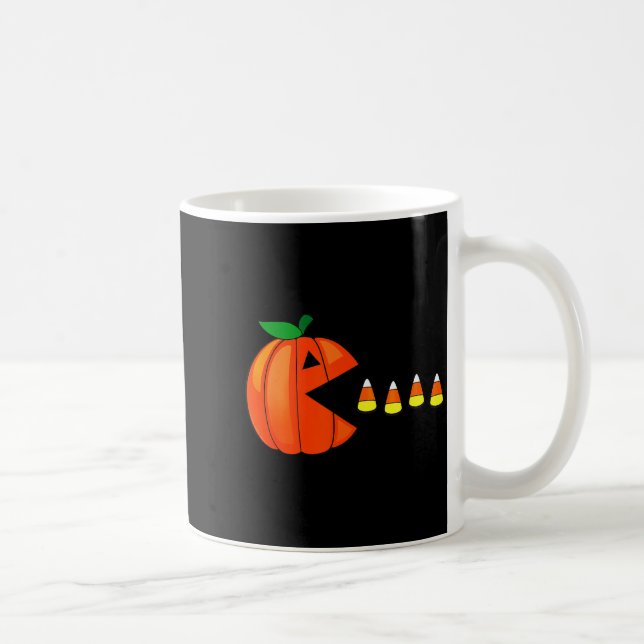 Caneca De Café Funny Halloween Pumpkin Eating Candy Corn  (Direita)