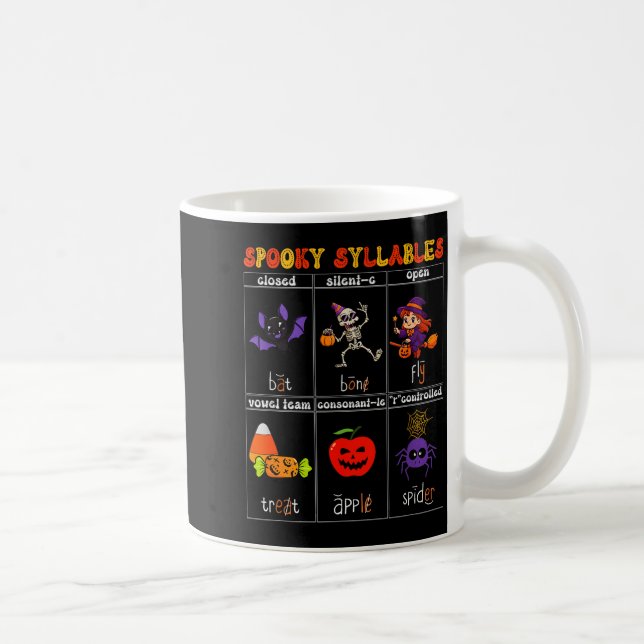 Caneca De Café Funny Halloween Teacher Spooky Syllables Candy Cos (Direita)