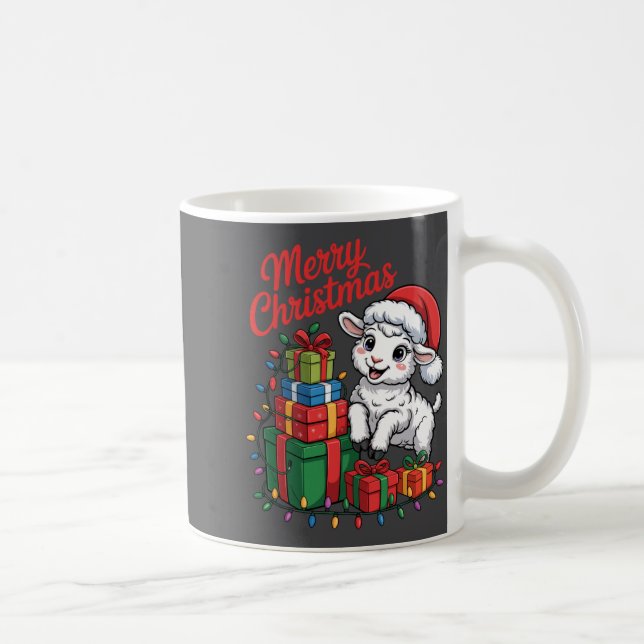 Caneca De Café Funny Lamb Santa Hat Animals Lovers Ugly Christmas (Direita)