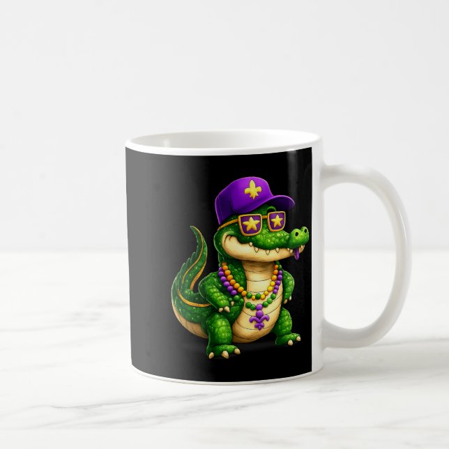Caneca De Café Funny Mardi Gras Alligator Beads Carnival Celebrat (Direita)