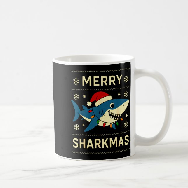 Caneca De Café Funny Merry Sharkmas Christmas Shark Humor  (Direita)