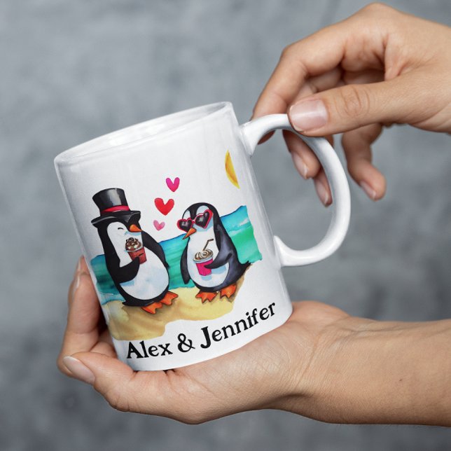 Caneca De Café Funny Penguin Couple Names Personalized (Funny Couples Mugs
)