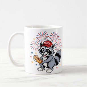 Caneca De Café Funny Raccoon 4 De Julho Patriótico Vermelho Verme