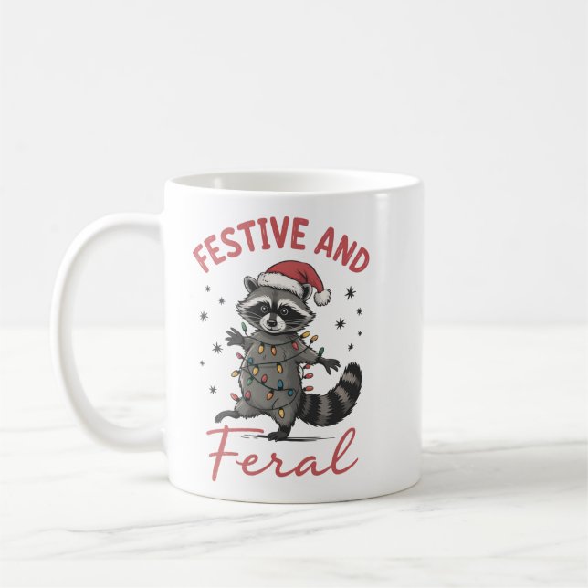 Caneca De Café Funny Raccoon Christmas Feral Meme Xmas  (Esquerda)