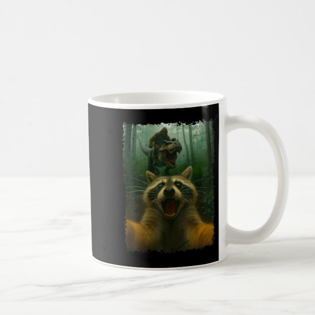 Caneca De Café Funny Raccoon Selfie Com T-rex Dinossaur E Bigfo (Direita)