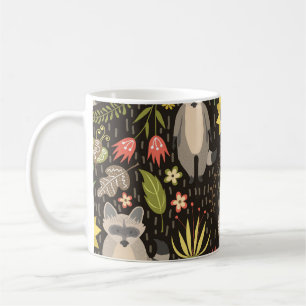 Caneca De Café Funny Raccoons - Padrão de Ilustração de Vintage
