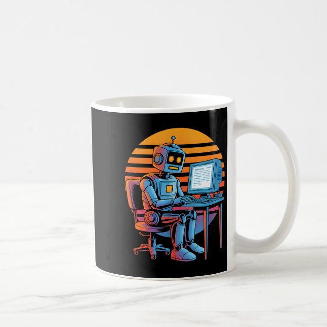 Caneca De Café Funny retro robot coding computer screen Funny ret (Direita)