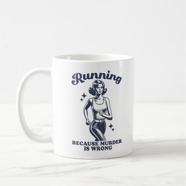 Caneca De Café Funny Running Because Murder Is Wrong Retro 11oz (Esquerda)