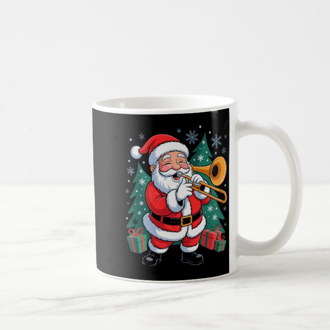 Caneca De Café Funny Santa Christmas Design Trombone Holiday Xmas (Direita)