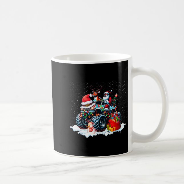 Caneca De Café Funny Santa Clause Riding Monster Red Truck Xmas T (Direita)