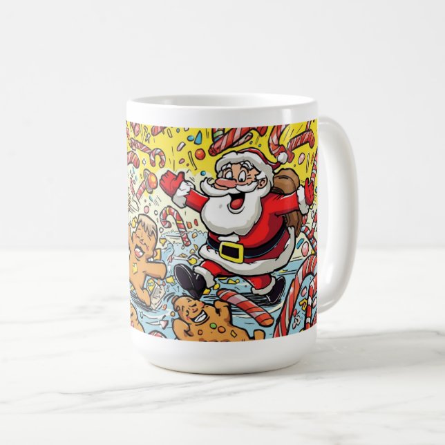 Caneca De Café Funny Santa & Gingerbread Christmas Mug (Frente Esquerda)