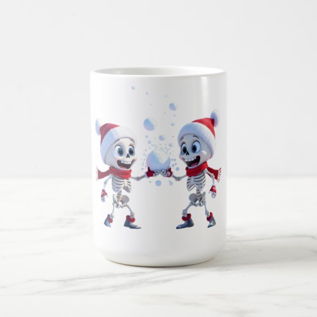 Caneca De Café Funny Santa Skeletons Having a Snowball Fight  (Centro)